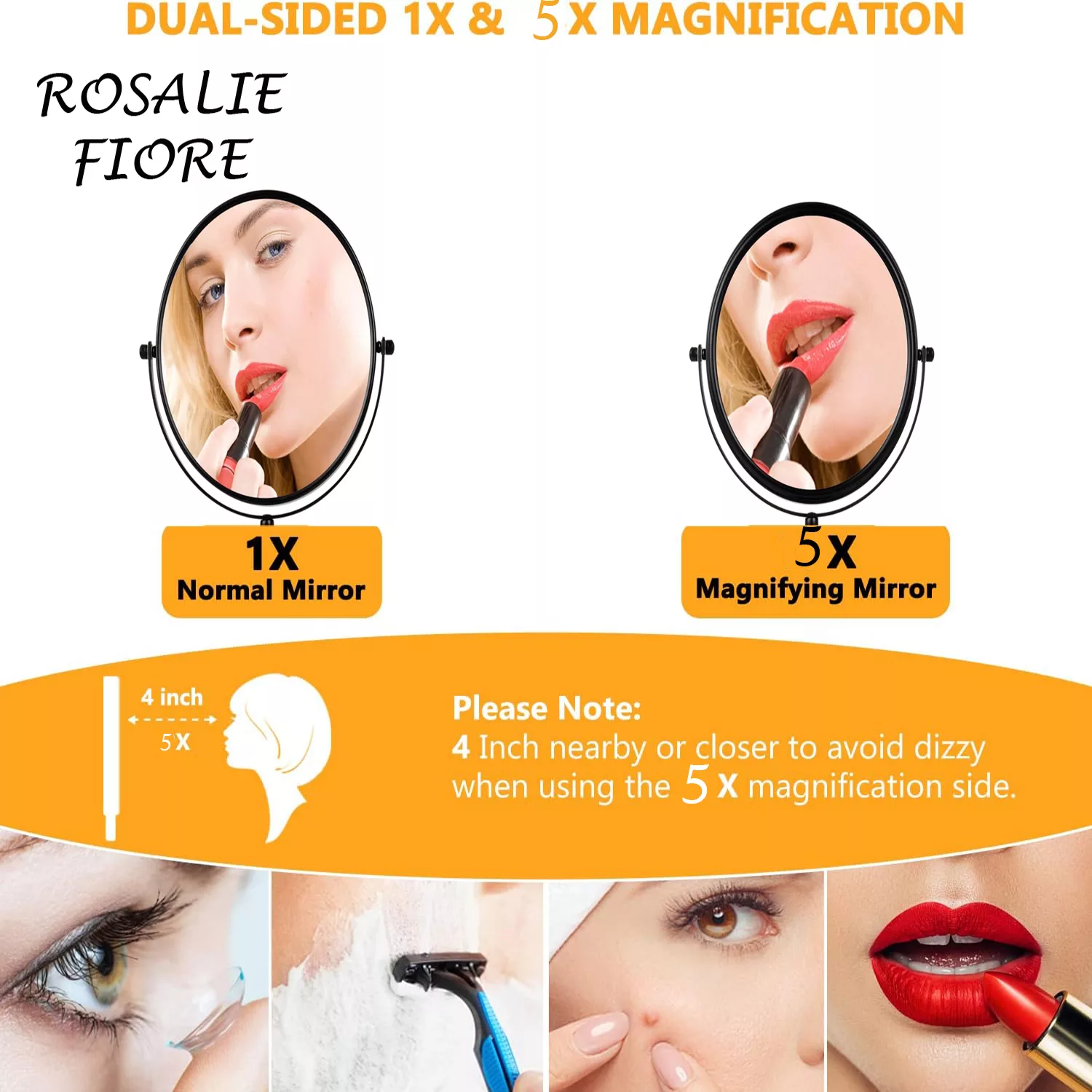 آینه آرایشی رزالی فیوره مدل 5X دو طرفه