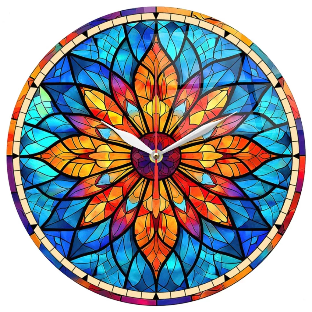 ساعت دیواری طرح گل انتزاعی رنگارنگ کد 1443