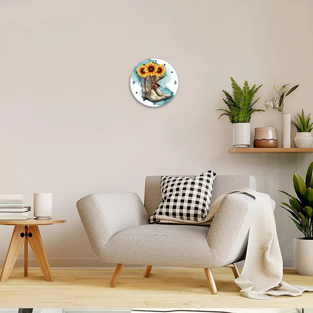 ساعت دیواری مدل 1194 طرح چکمه و گل آفتابگردان