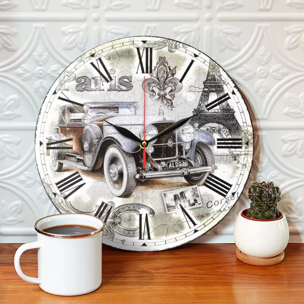 ساعت دیواری مدل 1183 طرح ماشین قدیمی و برج ایفل