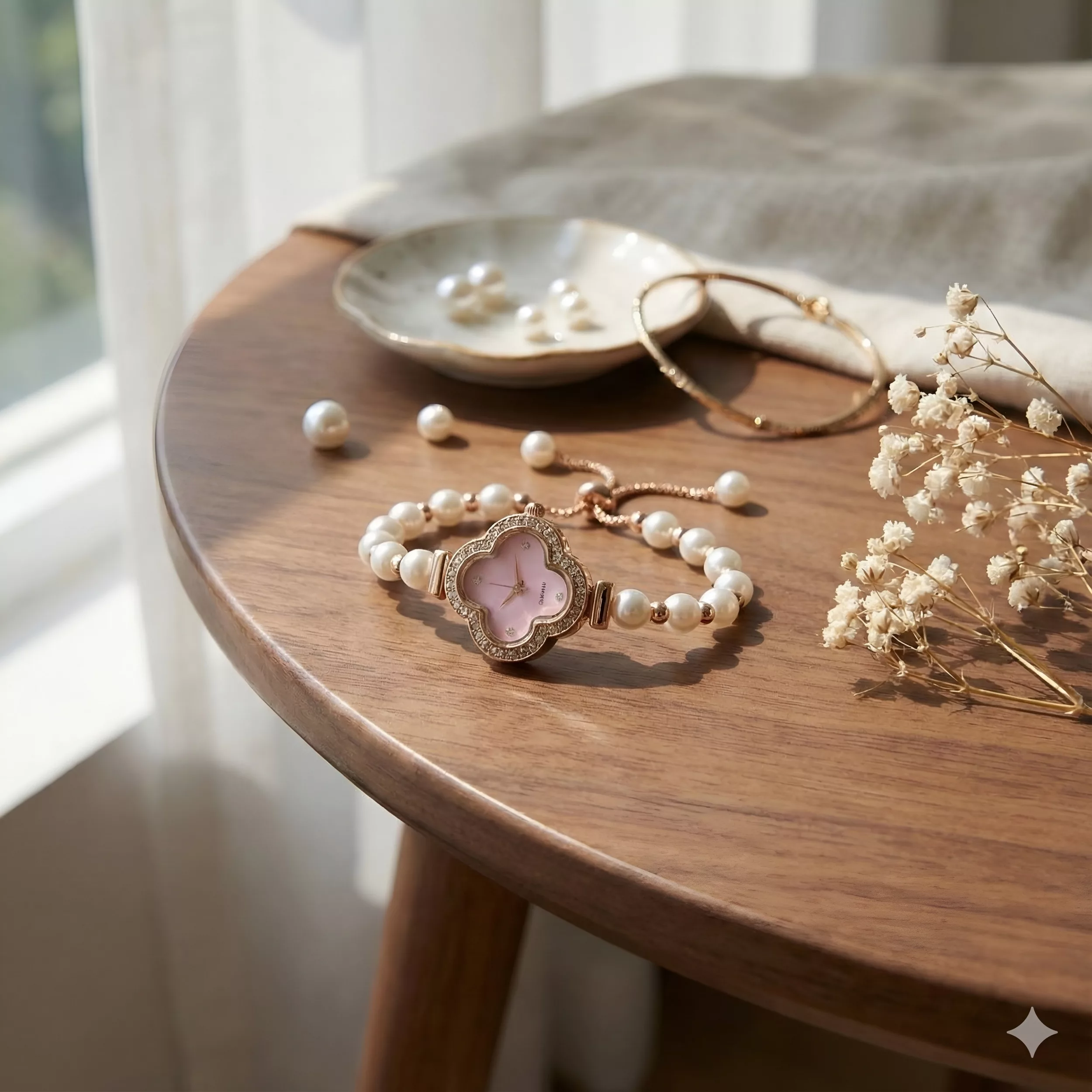 ساعت مچی عقربه‌ای کوارتز زنانه مدل لوکس بند مرواریدی قفل کرواتی کد ۸