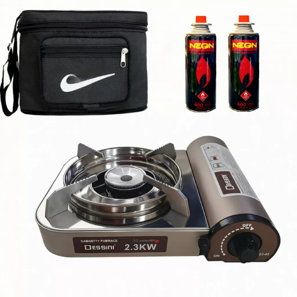 اجاق  گاز سفری دسینی مدل  2.3 kw به همراه کیف حمل کپسول و کپسول مجموعه 4 عددی