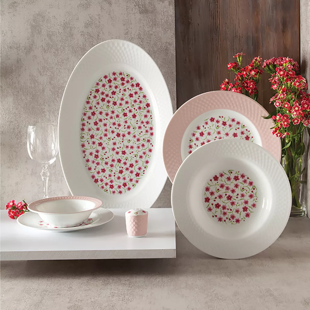 سرویس غذاخوری 28 پارچه چینی زرین ایران سری رادیانس مدل فلورال درجه یک