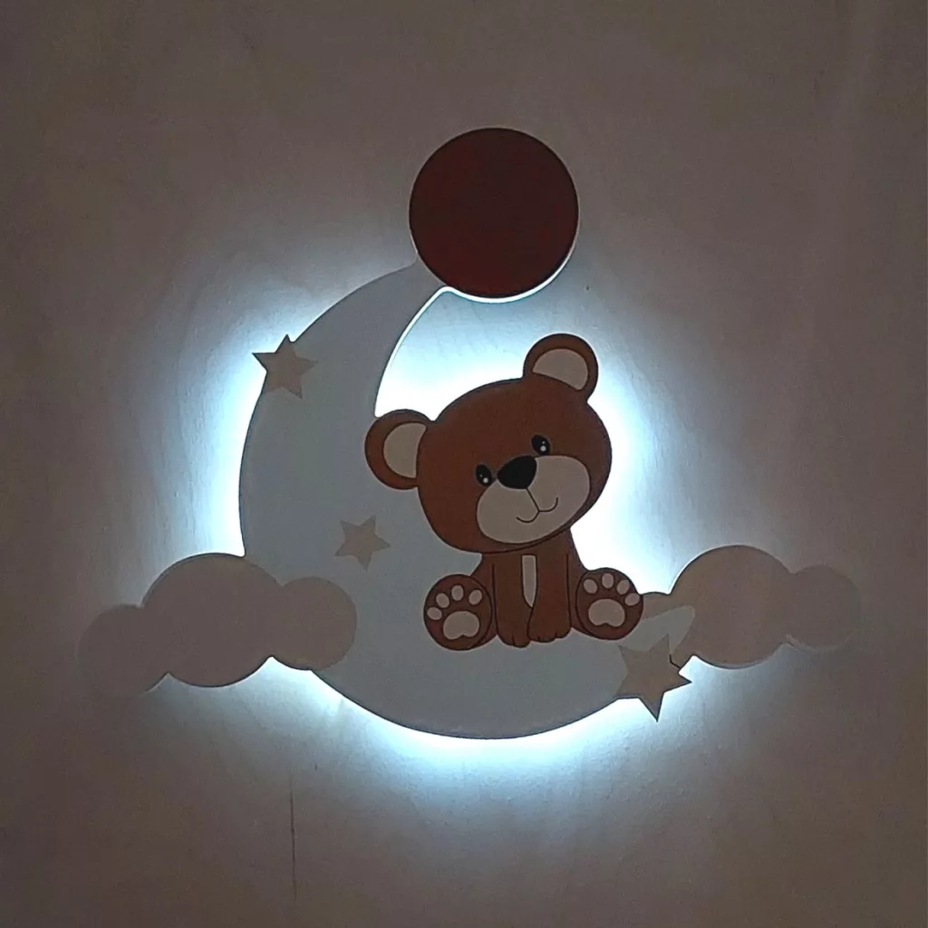 چراغ خواب اتاق کودک مدل خرس و ماه و ابر lu120
