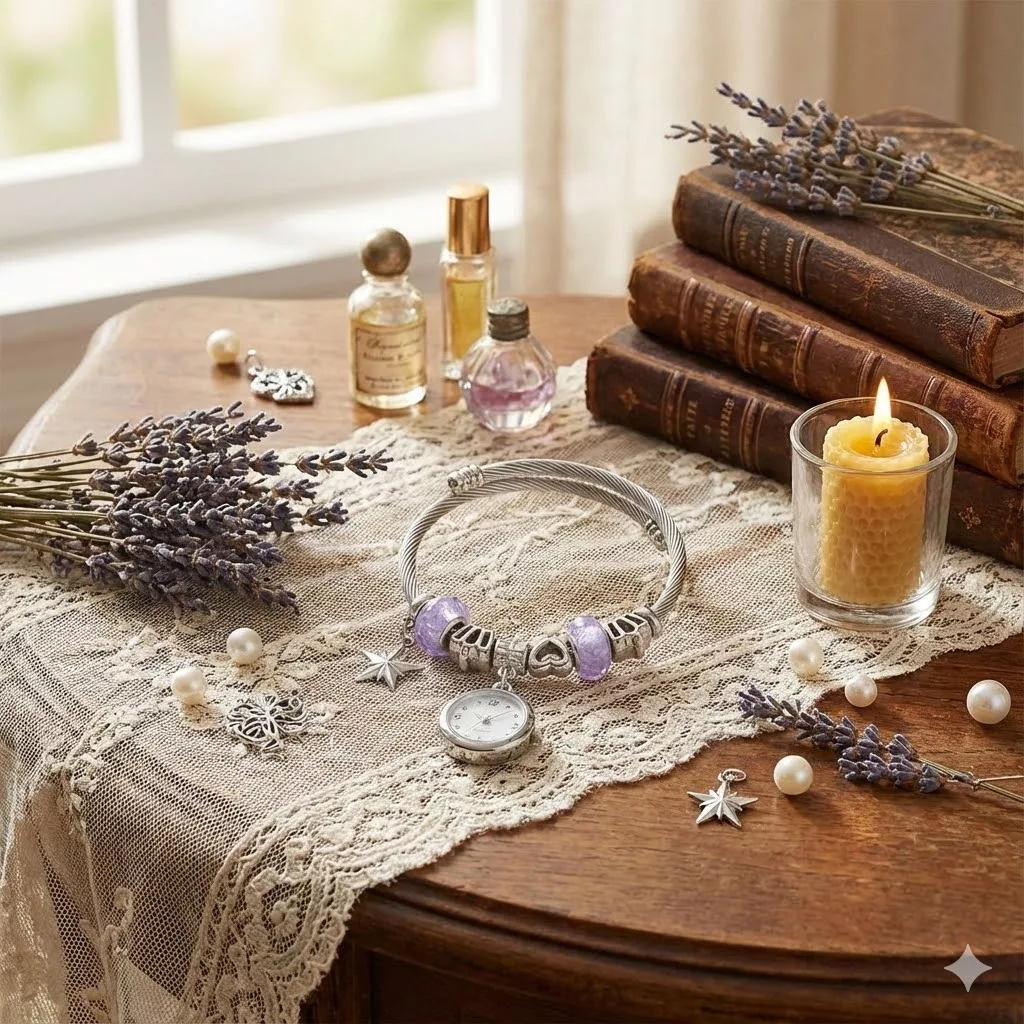 ساعت مچی عقربه‌ای کوارتز زنانه مدل لوکس مینیمال بند النگویی آویز دار کد ۵