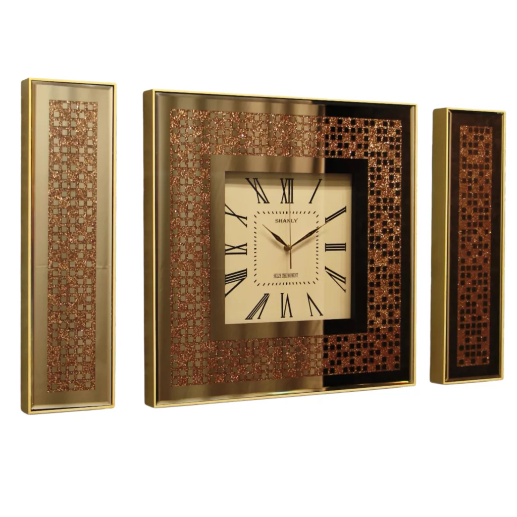 ساعت دیواری برند سانلی مدل آینه ای کد 1102B به همراه ۲ عدد تابلو آینه ای