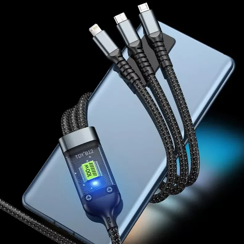 کابل تبدیل USB به microUSB / USB-C / لایتنینگ توزو مدل 3IN1 100W طول 1.2 متر