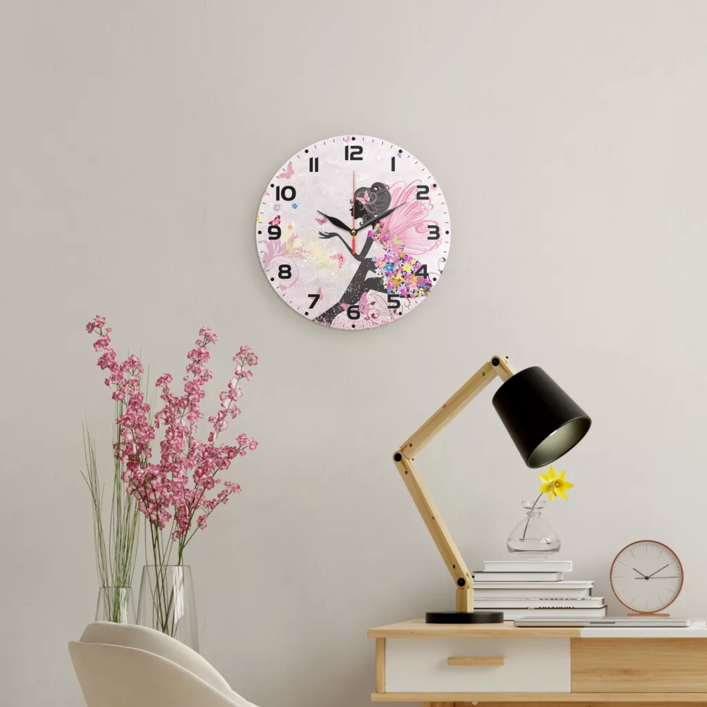 ساعت دیواری طرح پری گل و پروانه کد 1197