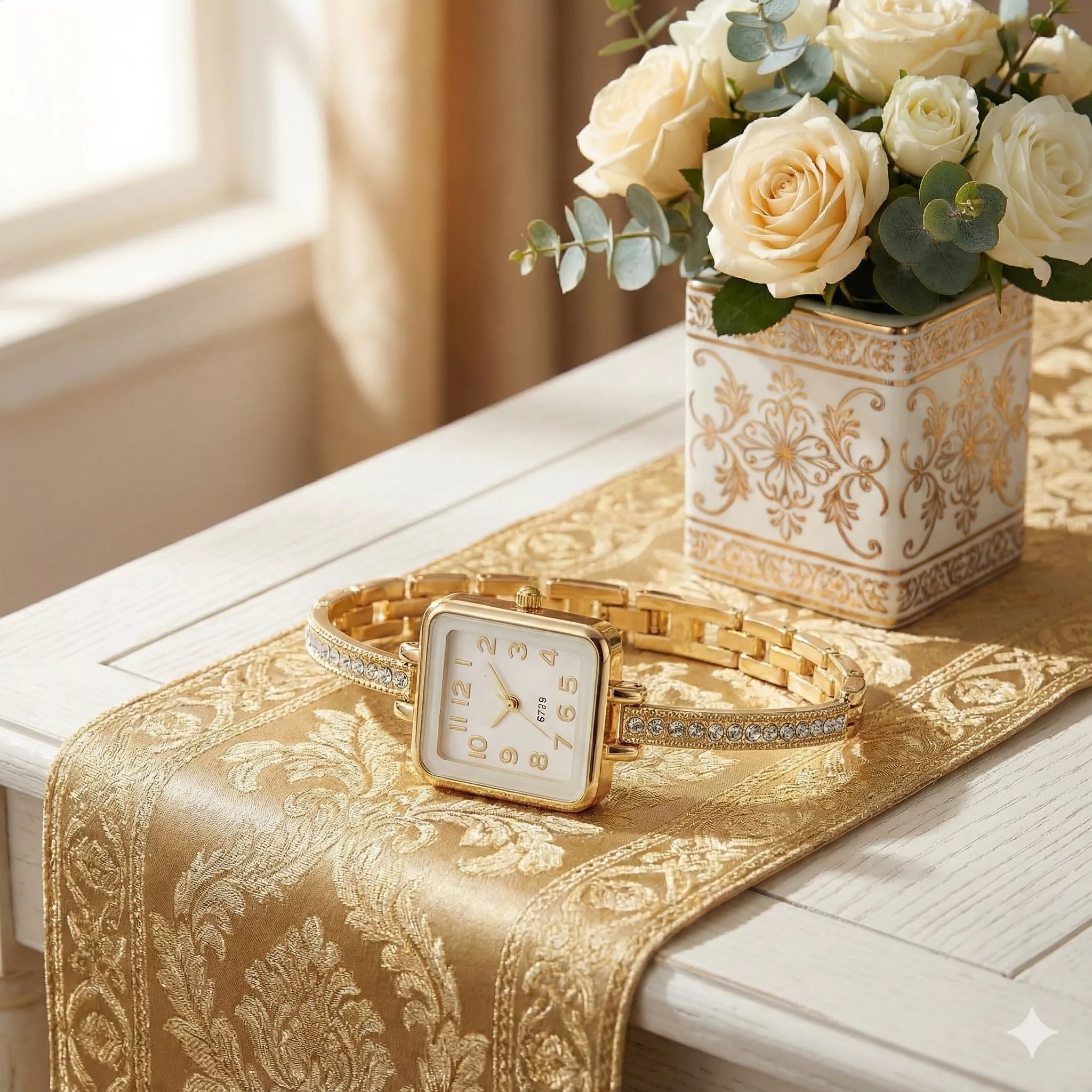 ساعت مچی عقربه‌ای کوارتز زنانه مدل لوکس بند زنجیری قفل دستبندی کد ۱۰