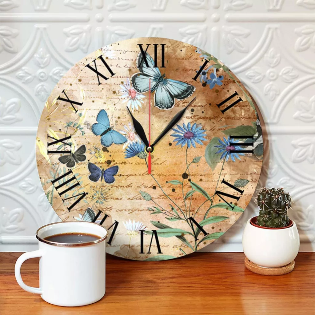 ساعت دیواری طرح گل و پروانه کد 1191