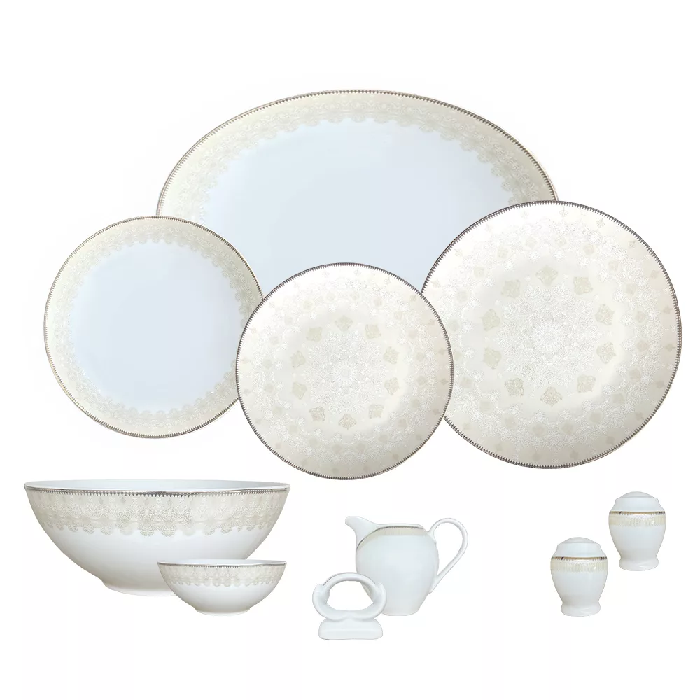 سرویس غذاخوری 32 پارچه 6 نفره شرکت صنایع چینی تقدیس مدل نسرین طلا کلاسیک