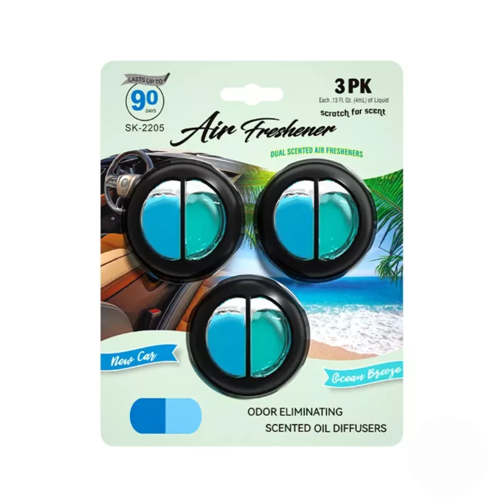 خوشبو کننده خودرو ایر فرش مدل ونت  دوقلو دریچه کولری با رایحه New car&Ocean حجم ۴ میلی لیتر مجموعه سه عددی