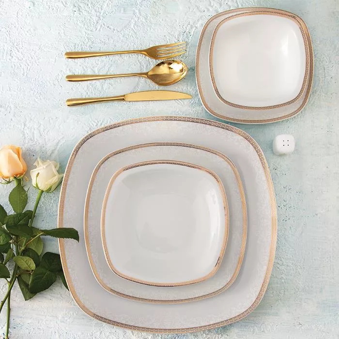 سرویس غذاخوری 27 پارچه چینی زرین ایران سری کواترو مدل ریوا درجه عالی