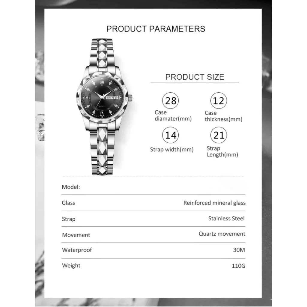 ساعت مچی عقربه‌ای کوارتز زنانه مدل کلاسیک دی دیت بند استیل طرح تراش الماسی کد C2.1