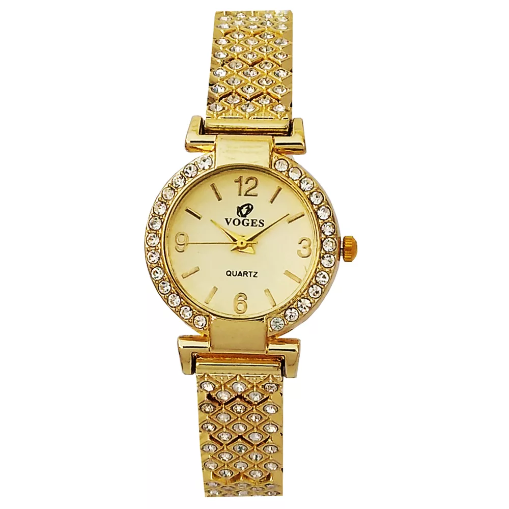 ساعت مچی عقربه‌ای زنانه مدل فول نگین ظریف بندفلزی کد 42