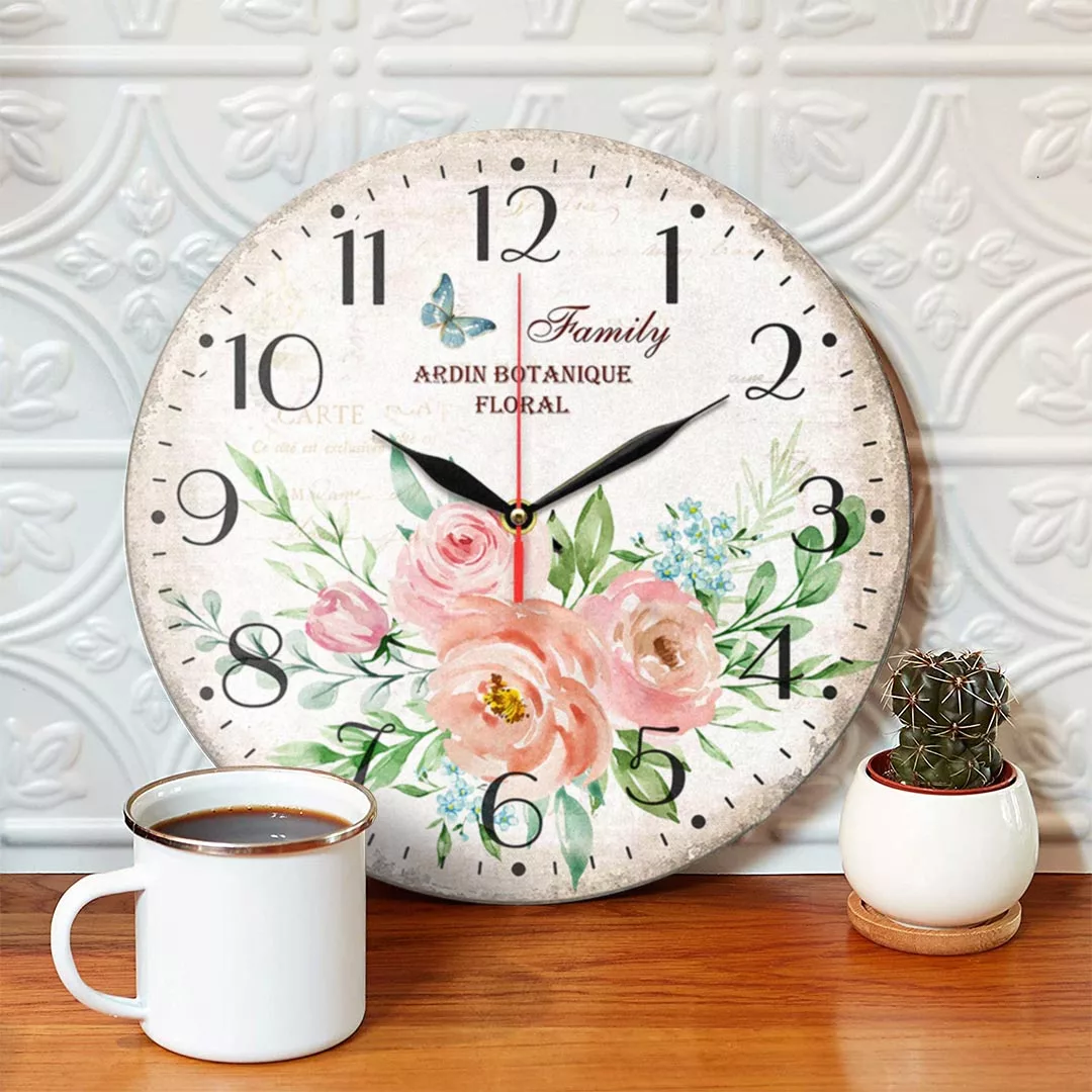 ساعت دیواری طرح گل رز و پروانه کد 1208