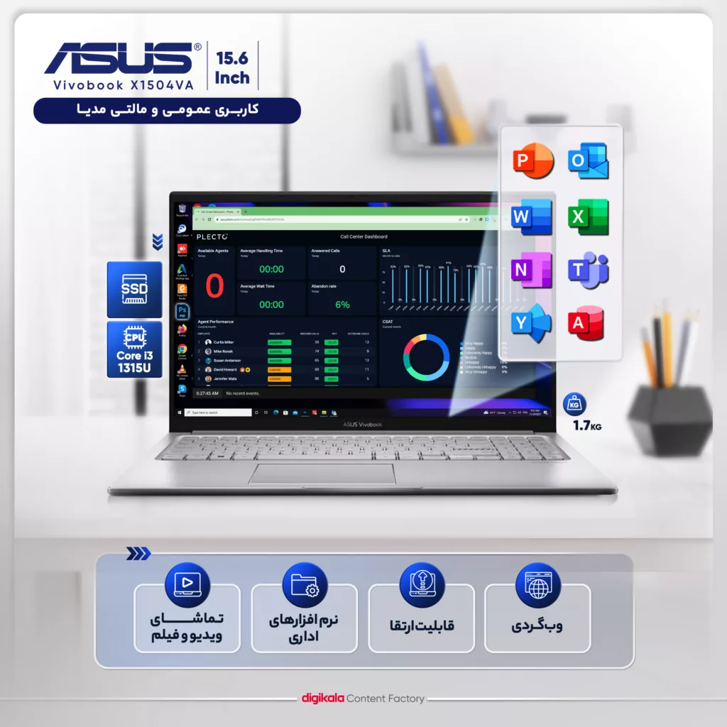 لپ تاپ 15.6 اینچی ایسوس مدل Vivobook X1504VA-NJ816-i3 1315U-20GB DDR4-512GB SSD-IPS - کاستوم شده