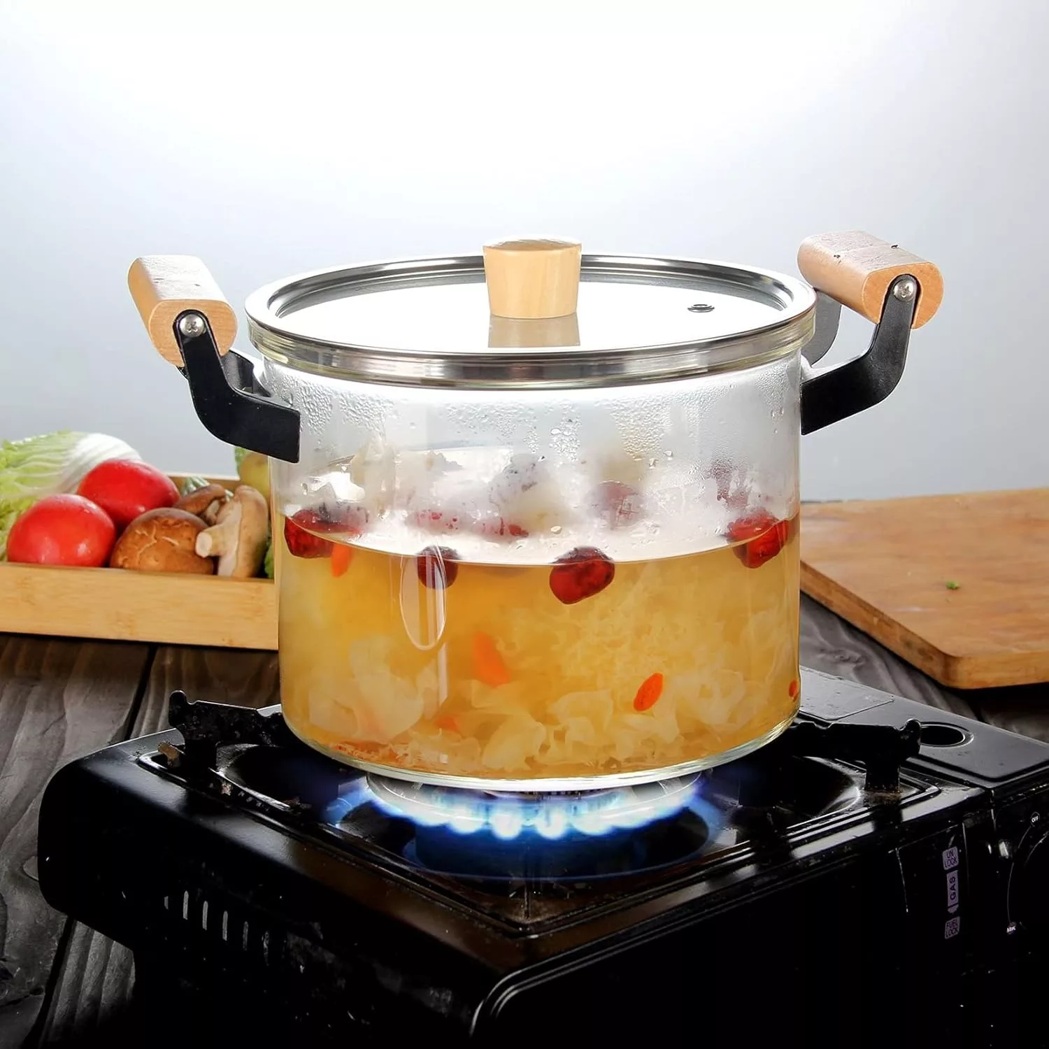 سرویس قابلمه شیشه ای 4 پارچه مدل دسته چوبی N23،N24،N25