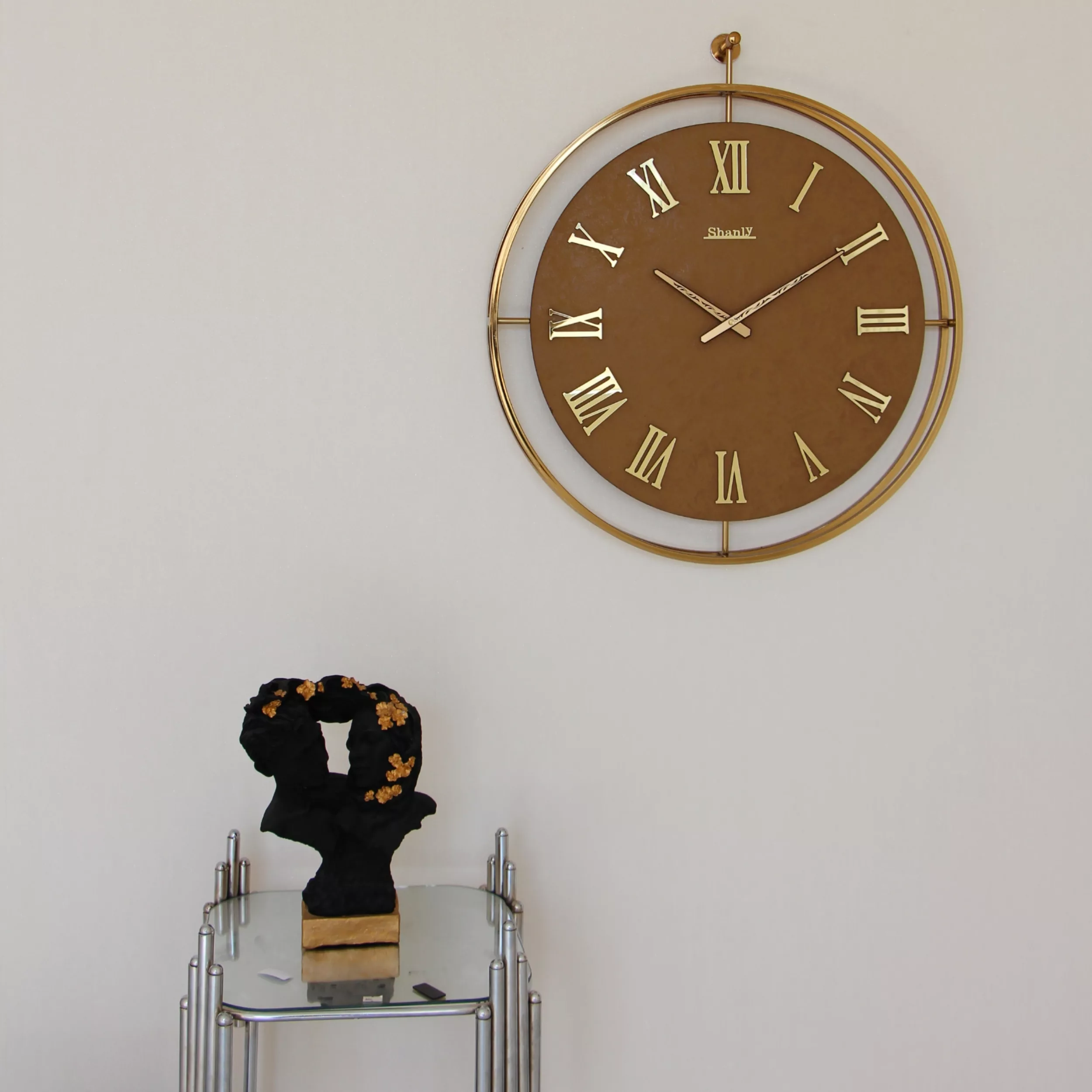 ساعت دیواری کوارتز سانلی طرح فلزی چرمی کد ۱۱