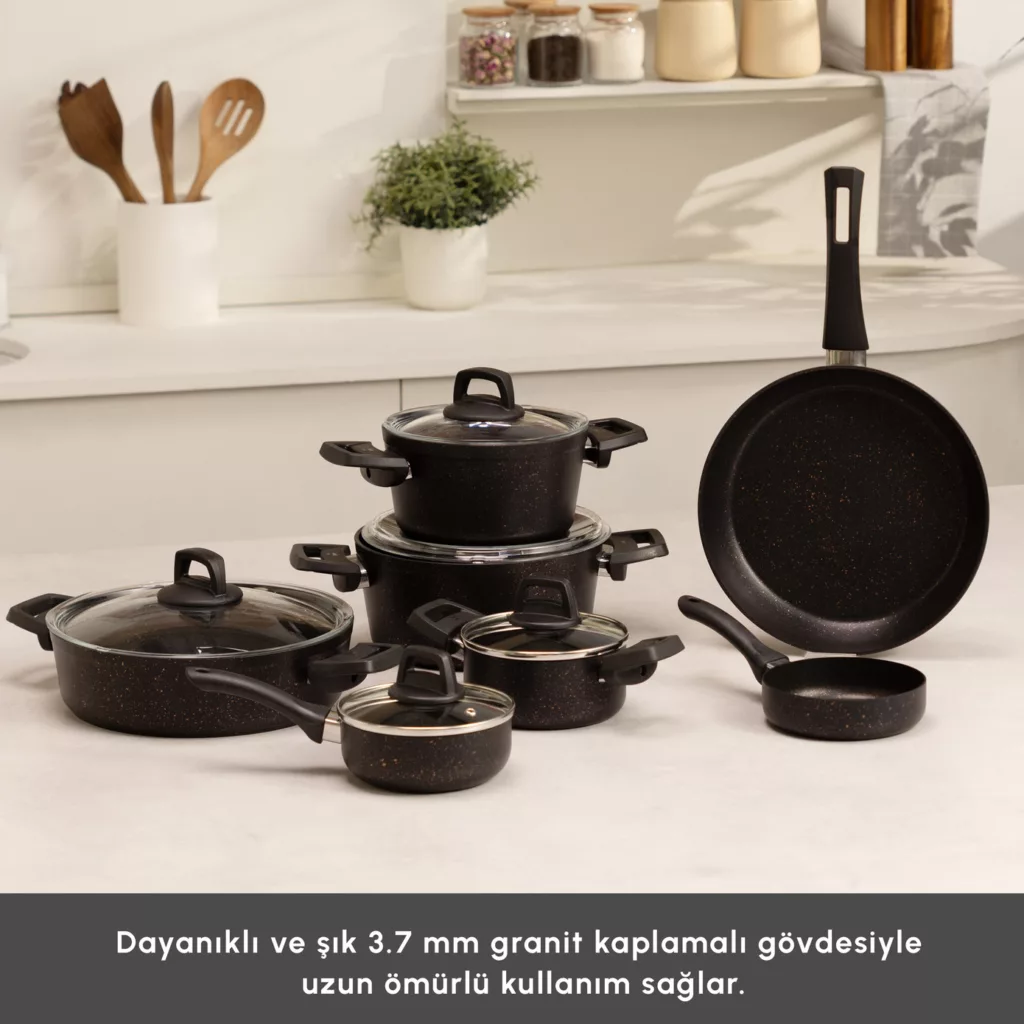 سرویس قابلمه و تابه بیوگرانیتی 12 پارچه کاراجا مدل Biogold