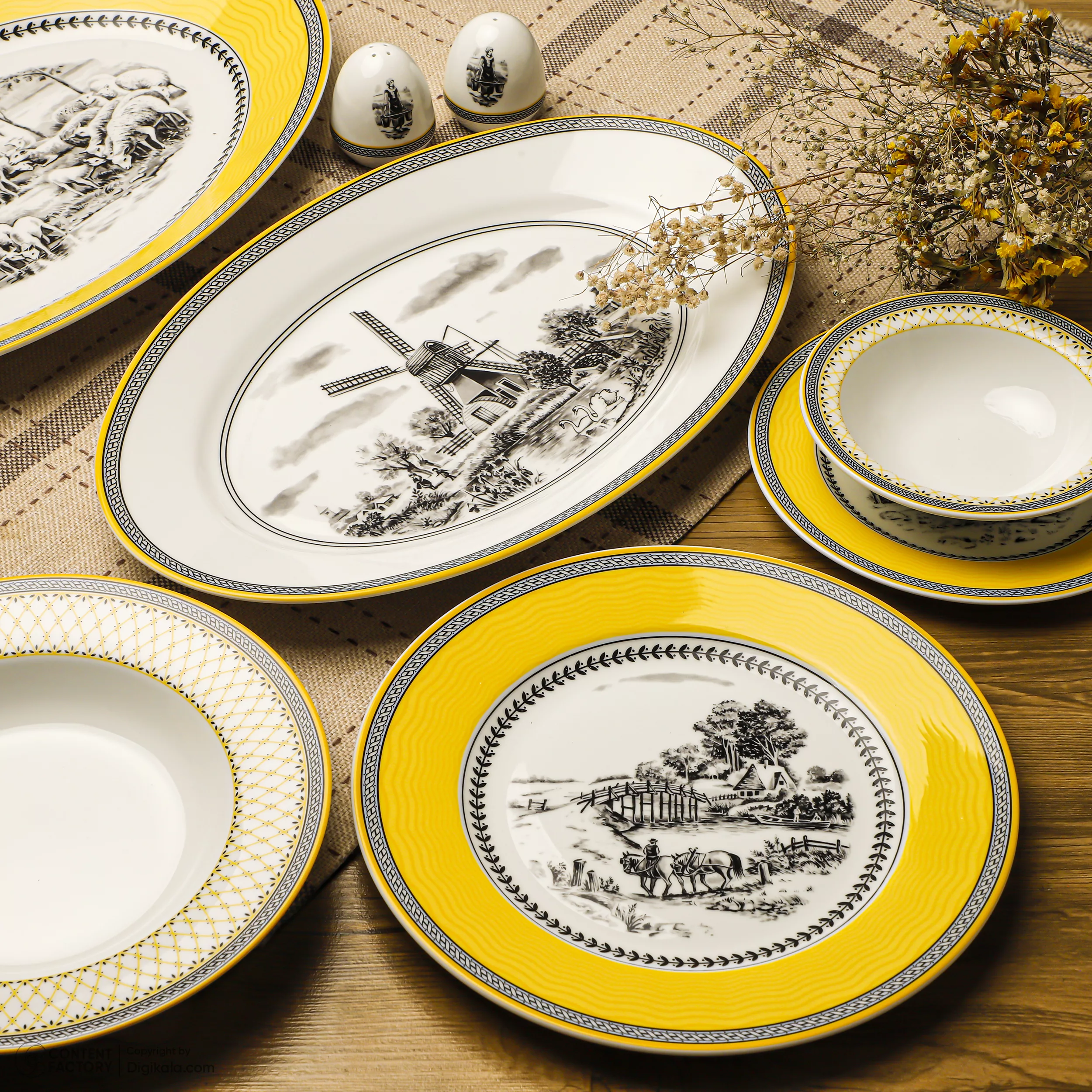 سرویس غذاخوری 28 پارچه 6 نفر چینی زرین ایران مدل ایتالیا اف Village 2 درجه یک