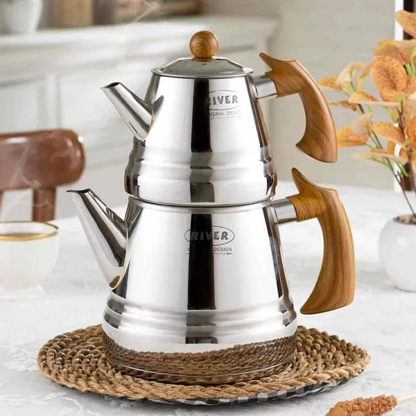ست کتری و قوری ریور مدل هرمی TP2173 گنجایش کتری 3 لیتر گنجایش قوری 1 لیتر