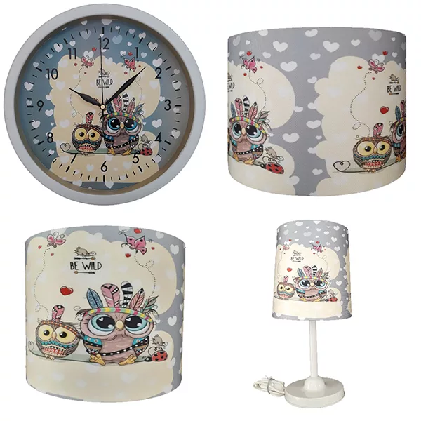 لوستر و آباژور کودک مدل جغد کد 4027 به همراه چراغ خواب و ساعت