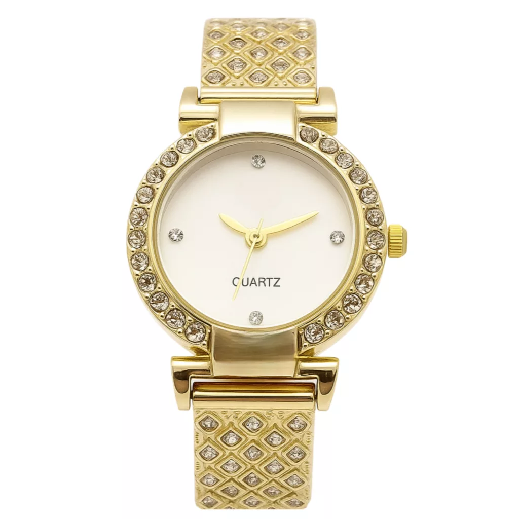 ساعت مچی عقربه‌ای کوارتز زنانه مدل لوکس بند دستبندی فول نگین کد 001