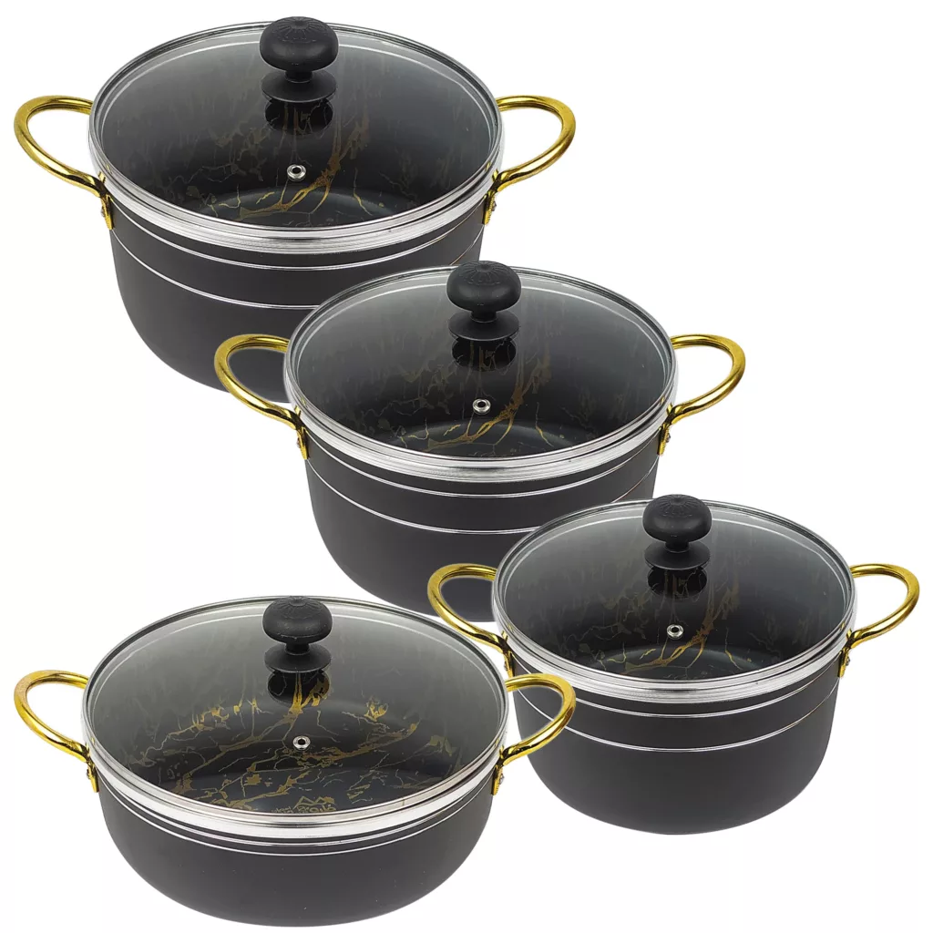 سرویس قابلمه و تابه گرانیت ۸ پارچه ظرف سازان اسدیان مدل گلدماربل