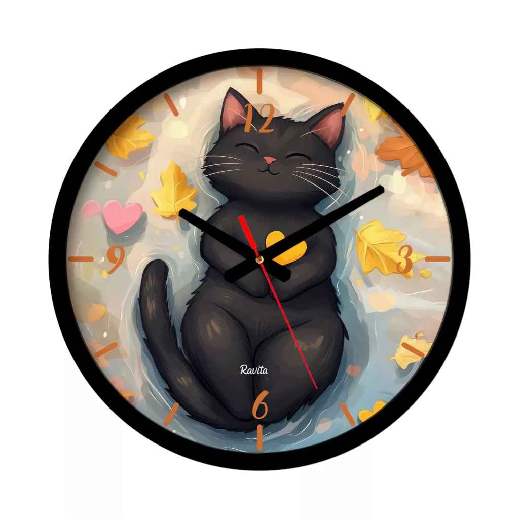 ساعت دیواری کوارتز راویتا مدل گربه کد 3645