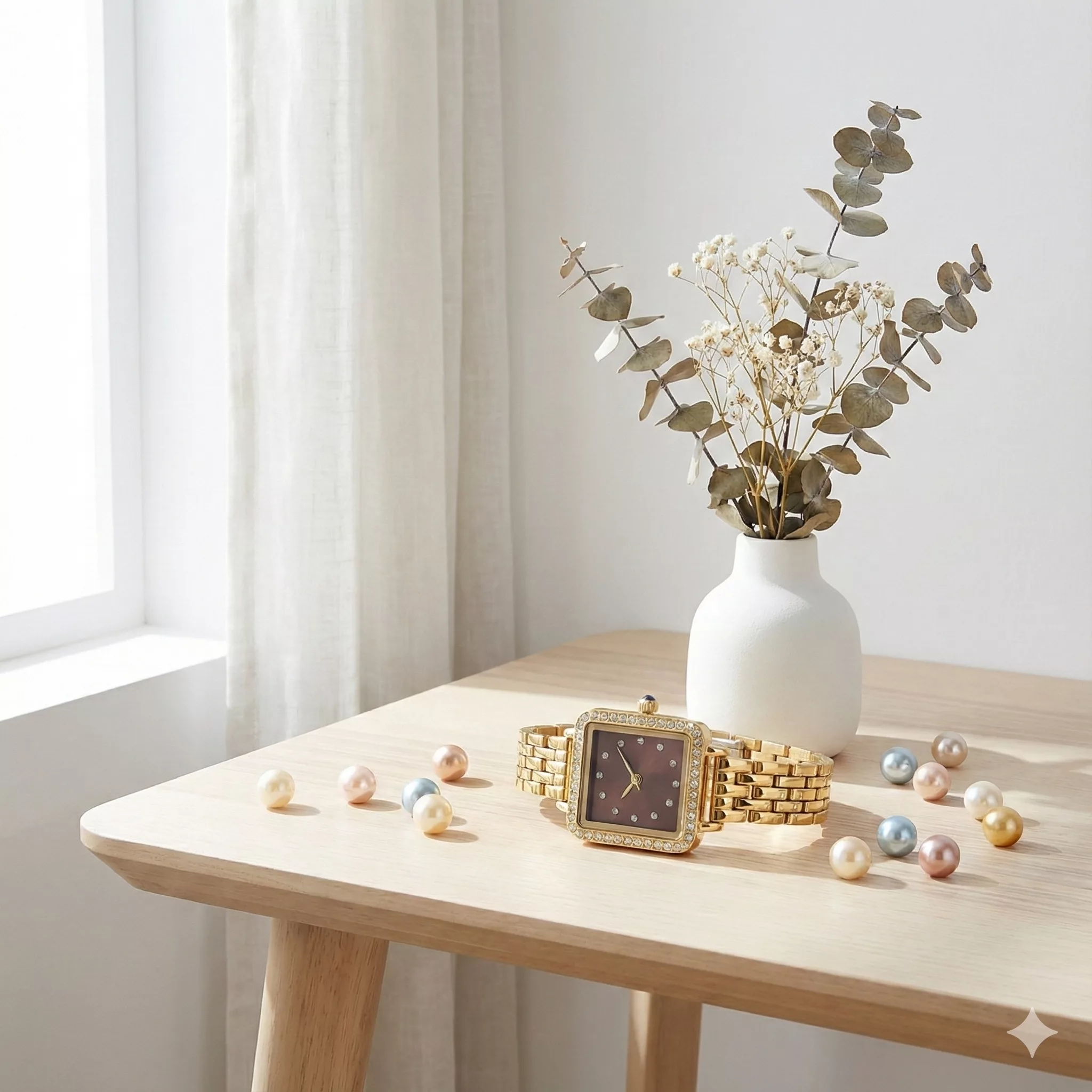 ساعت مچی عقربه‌ای کوارتز زنانه مدل لوکس بند استیل طرح بافت قاب دور نگین قفل مخفی کد E3