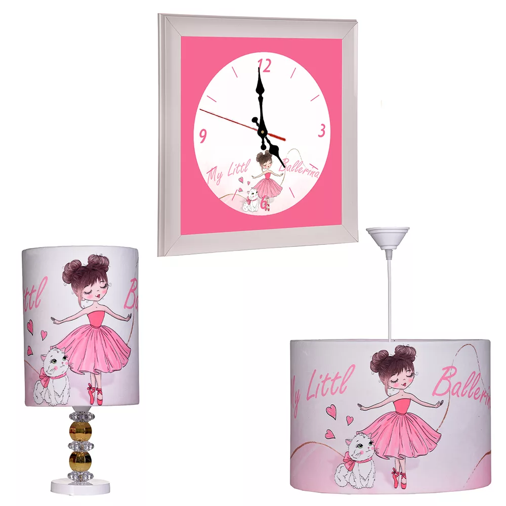 لوستر اتاق کودک مدل دختر و گربه به همراه ساعت دیواری و آباژور رومیزی