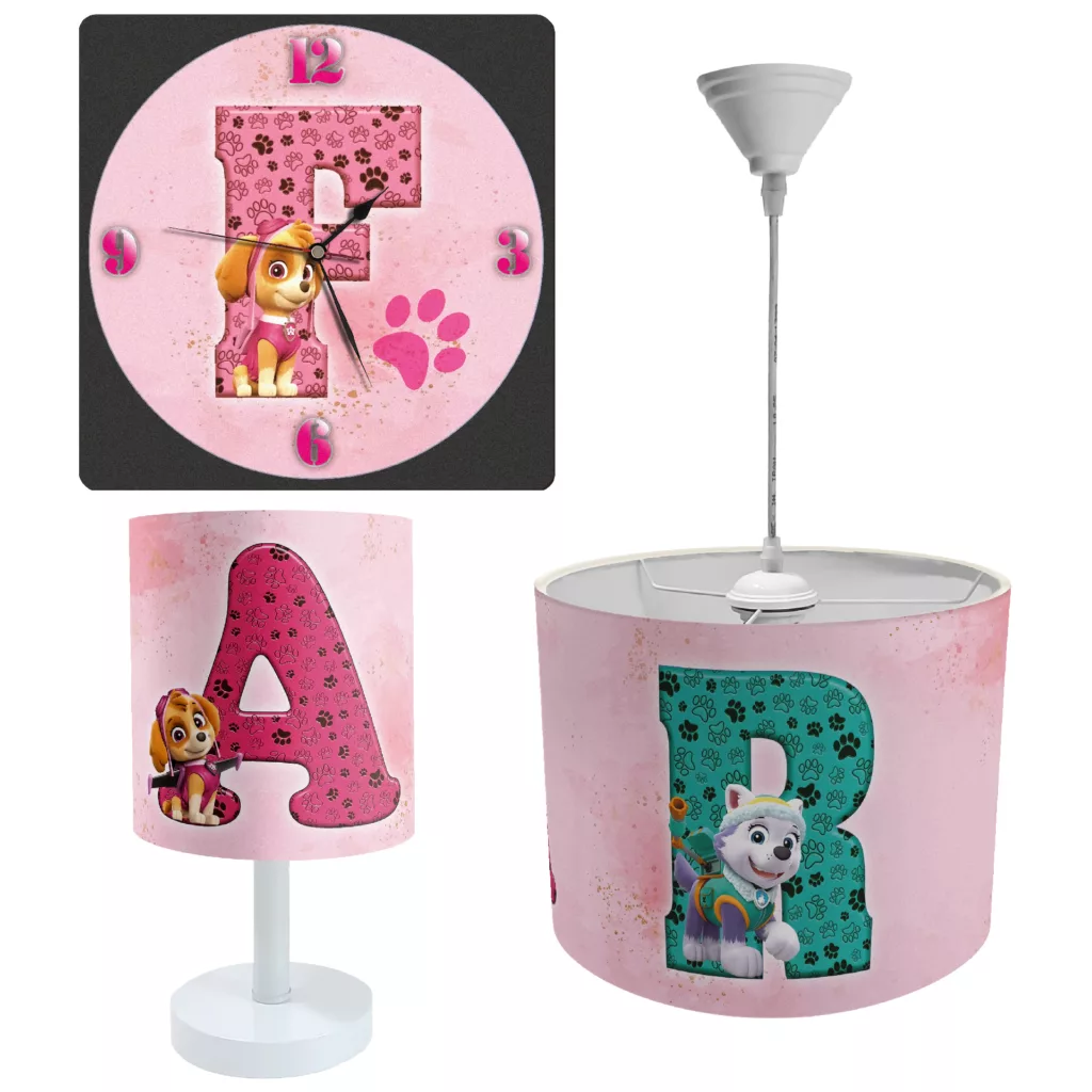 لوستر و آباژور کودک طرح سگ های نگهبان مدل LBR-SET-020 به همراه ساعت