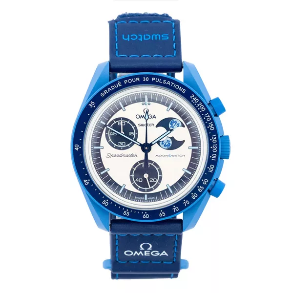 ساعت مچی عقربه‌ای مکانیکی مدل Super Blue Moon Omega x Swatch