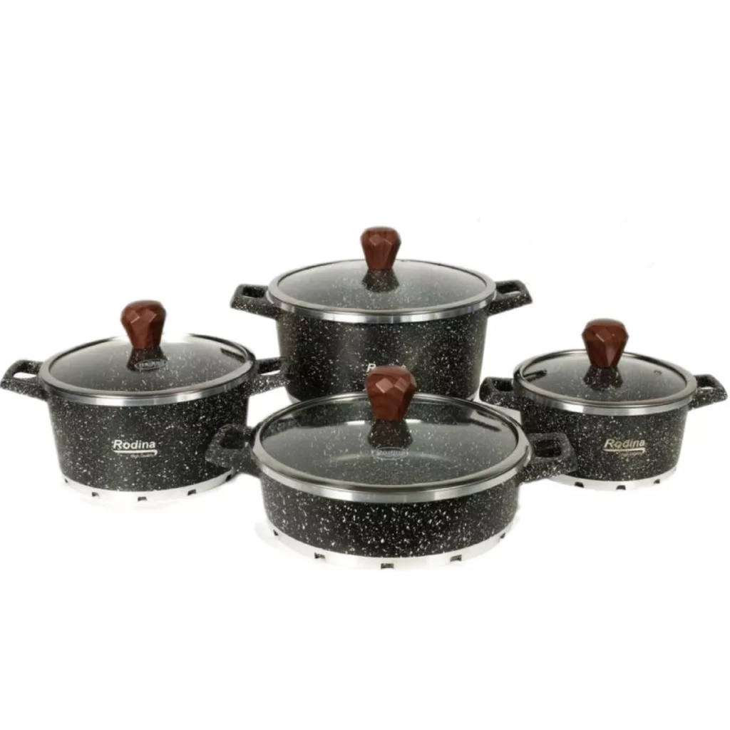 سرویس قابلمه و تابه آلمینیوم گرانیت 8 پارچه رودینا کد 08