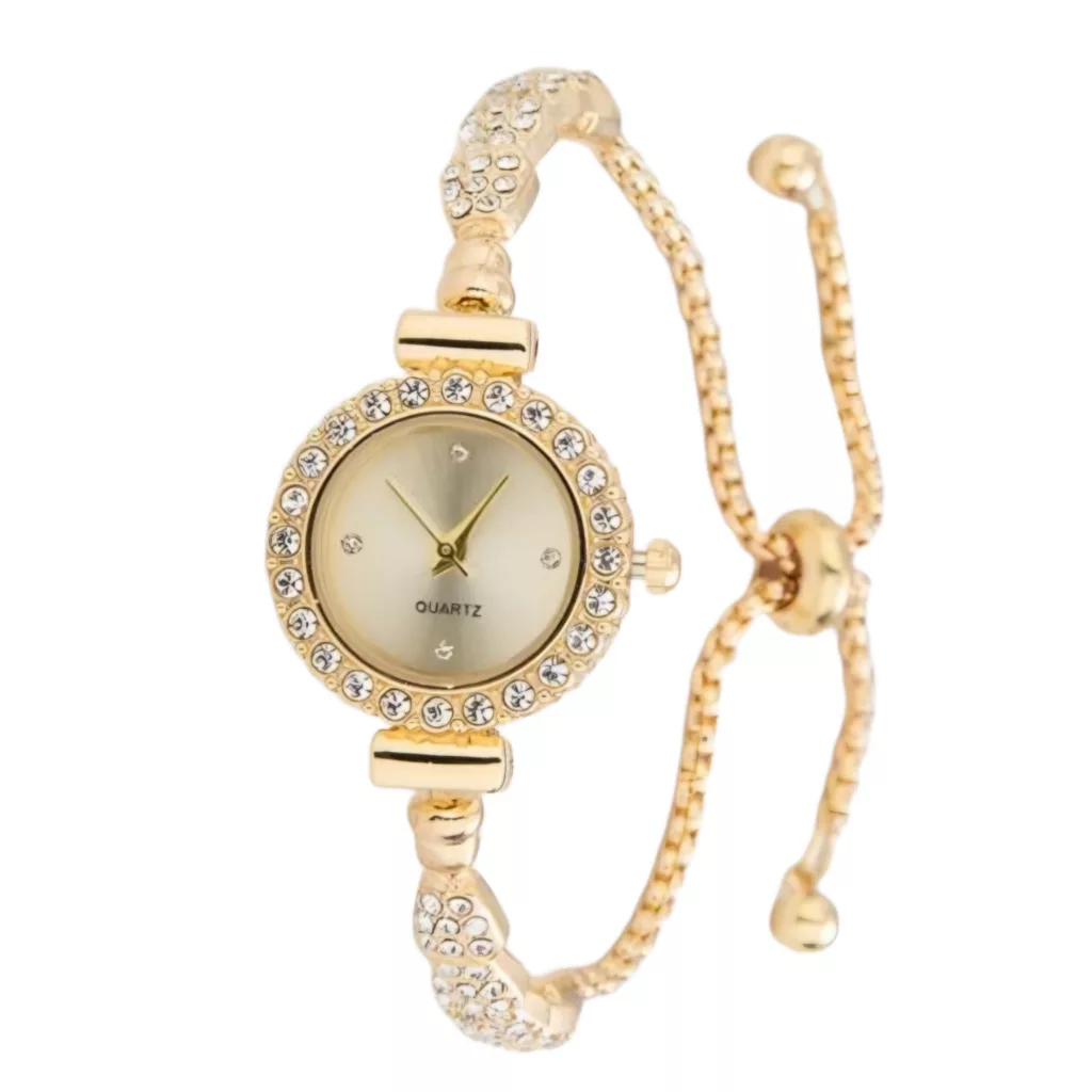 ساعت مچی عقربه ای زنانه مدل بند نگین دار دور نگین قفل کرواتی 3