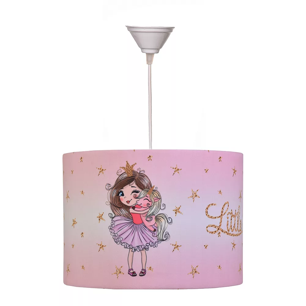 آباژور رومیزی کودک مدل دختر و اسب تک شاخ به همراه لوستر سقفی