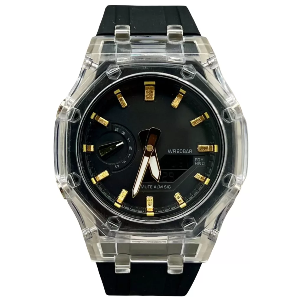 ساعت مچی عقربه ای مدل دو زمانه کرنومتر دار بند سیلیکونی موتور پمپی کد 11