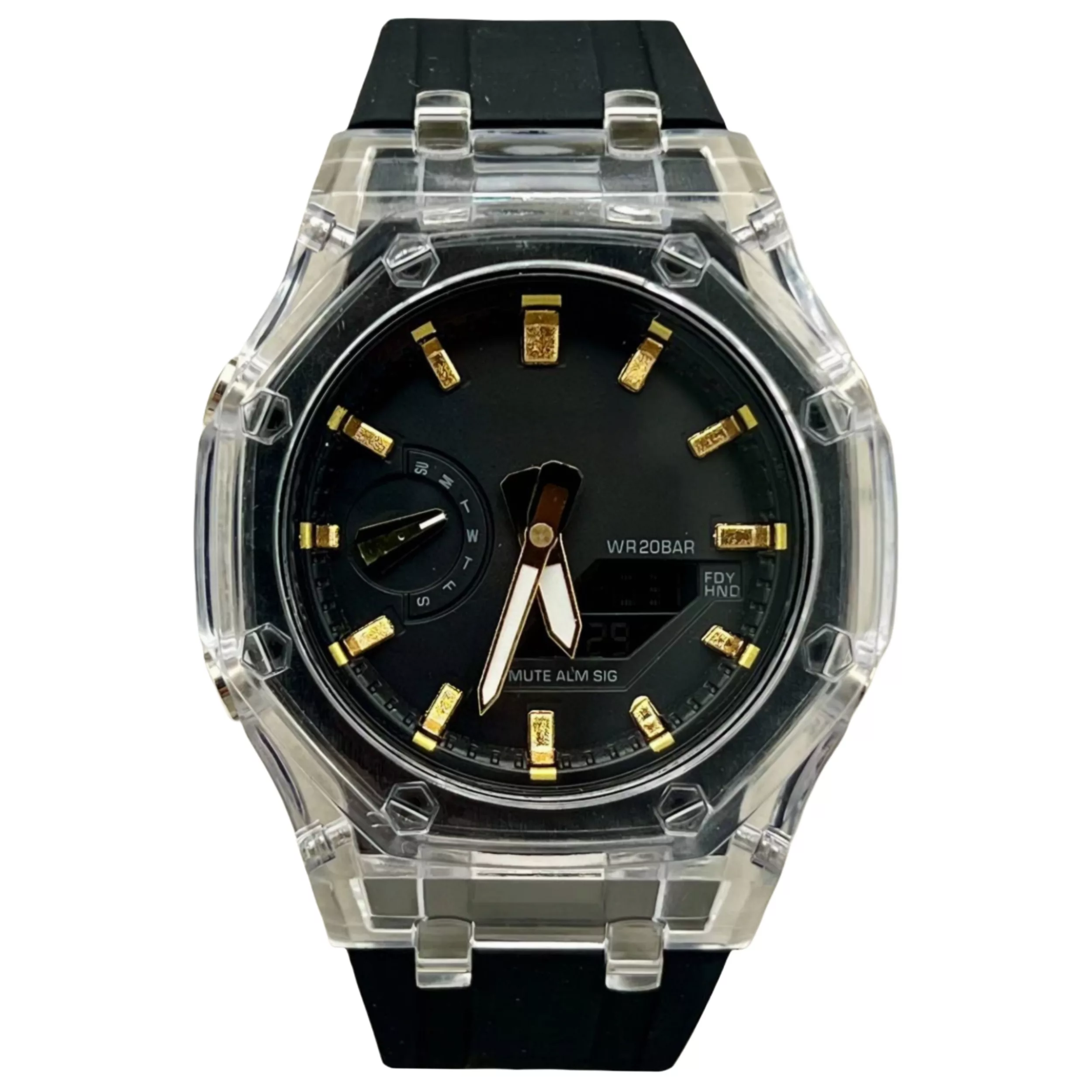 ساعت مچی عقربه ای مدل دو زمانه کرنومتر دار بند سیلیکونی موتور پمپی کد 11