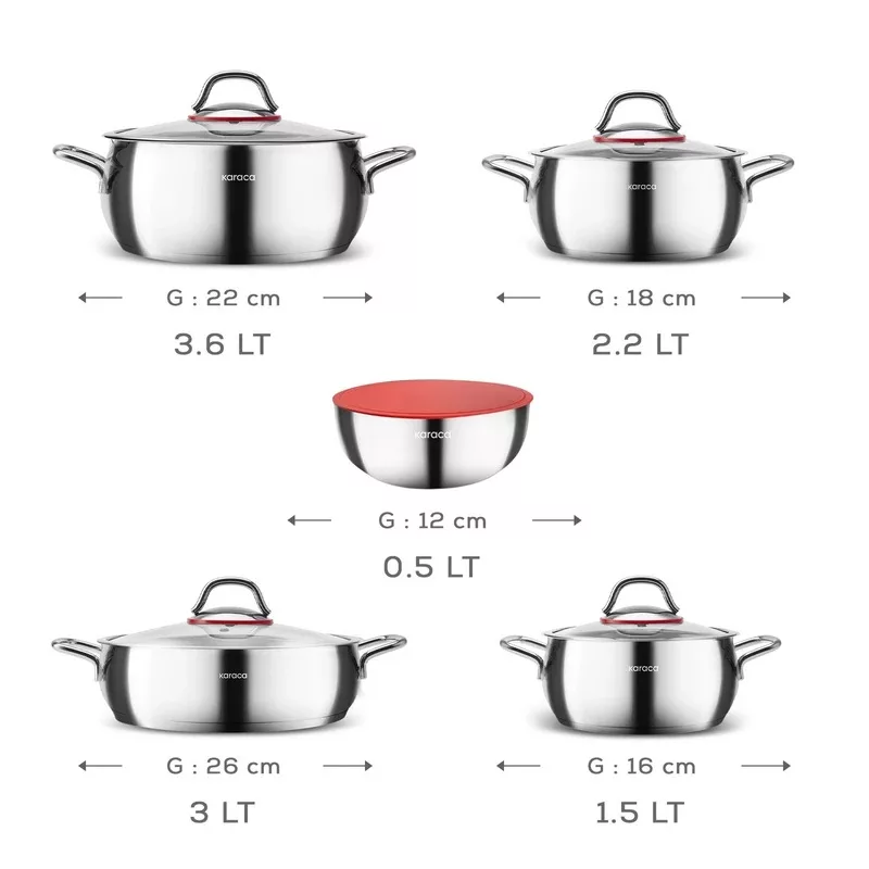 سرویس قابلمه و تابه استیل 10 پارچه کاراجا مدل Emirgan XL