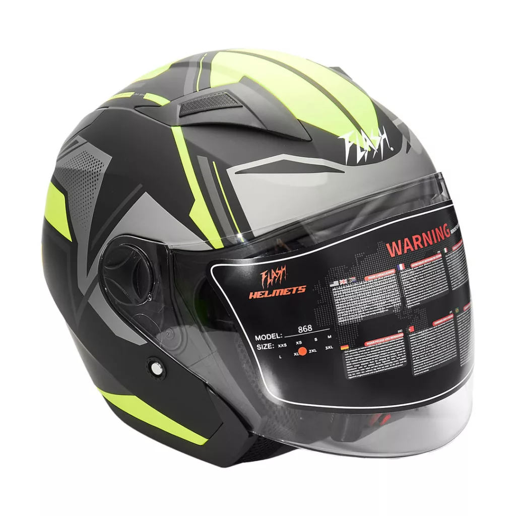 کلاه کاسکت بدون فک فلش مدل 868 matt black-neon yellow