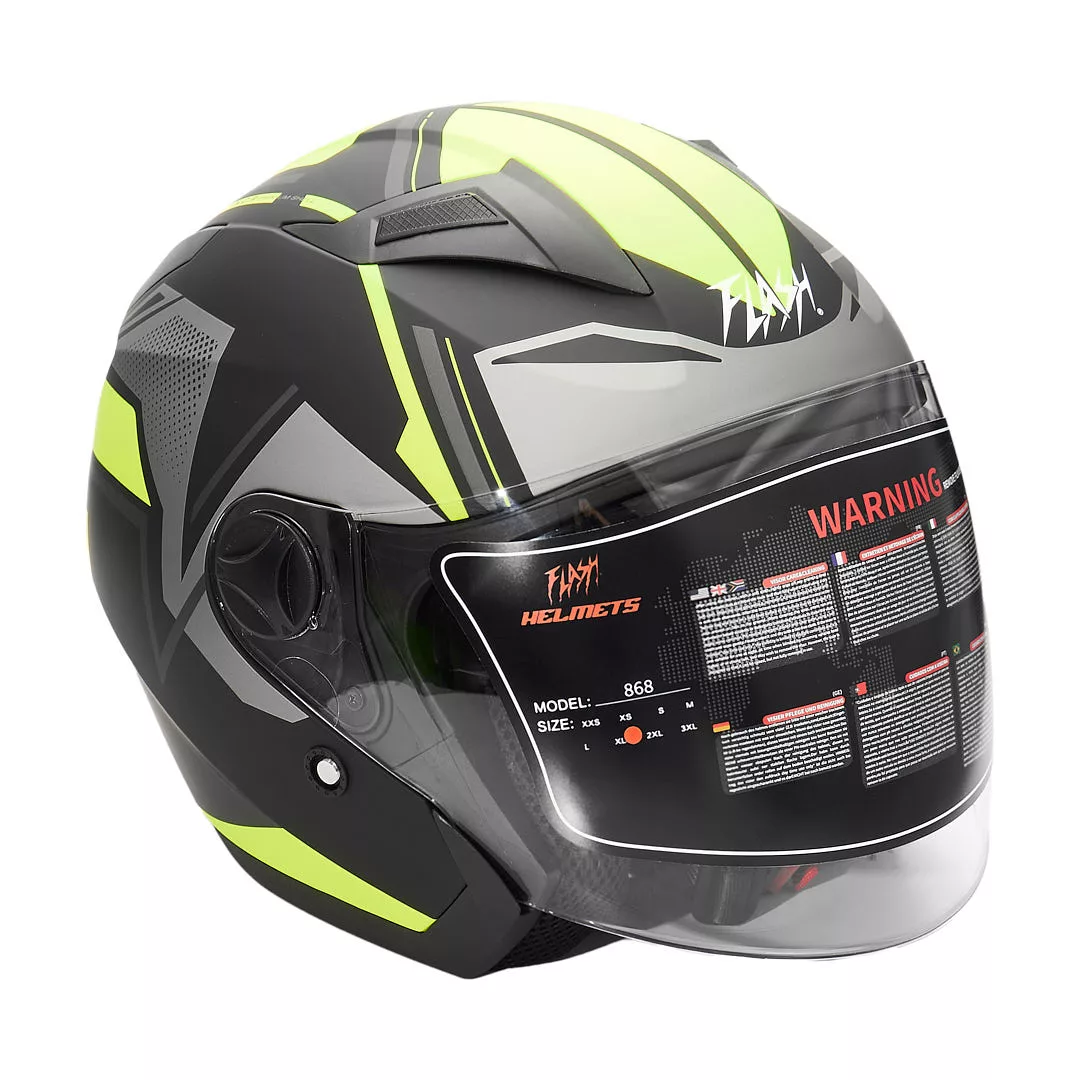 کلاه کاسکت بدون فک فلش مدل 868 matt black-neon yellow