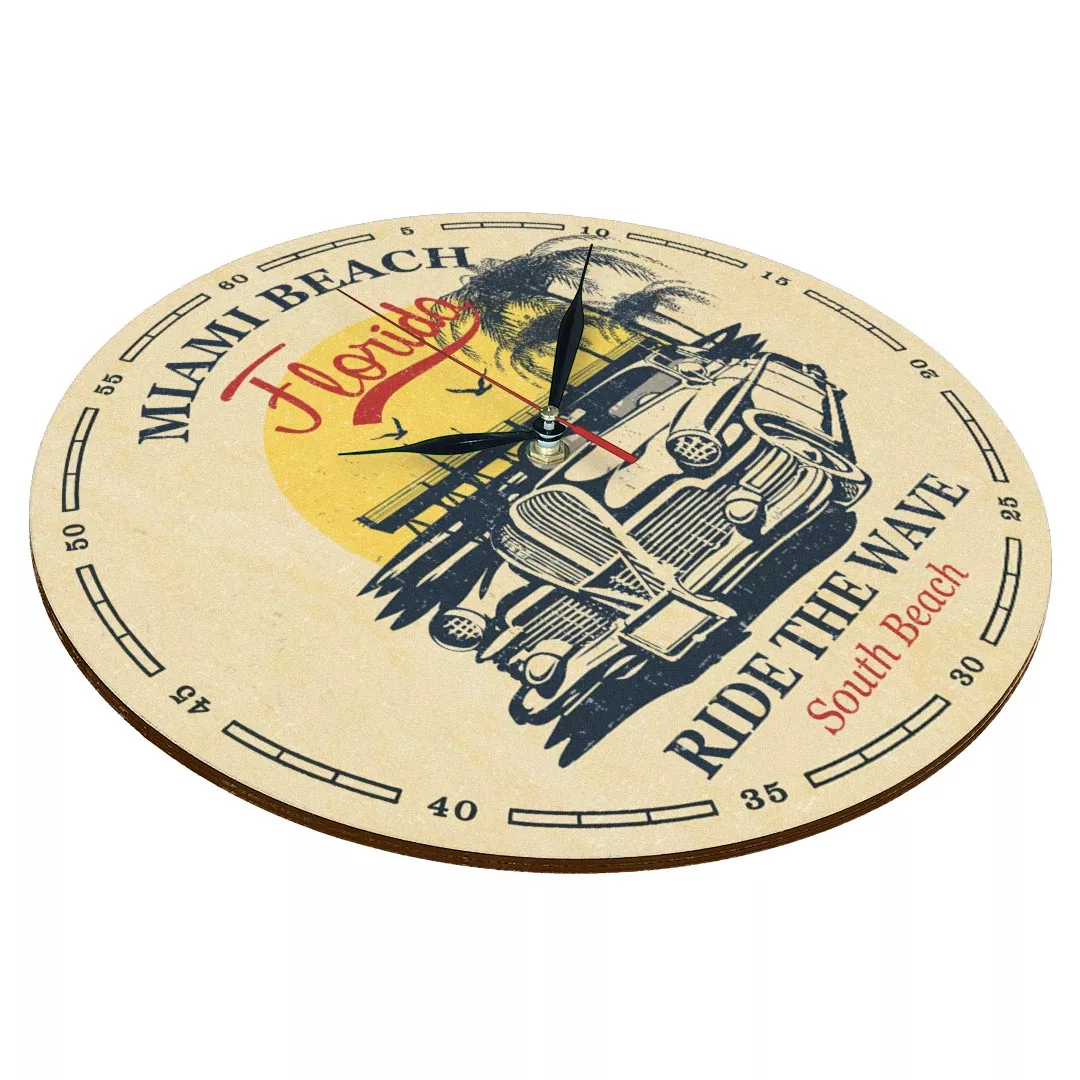 ساعت دیواری طرح ماشین قدیمی و ساحل دریا کد 1423