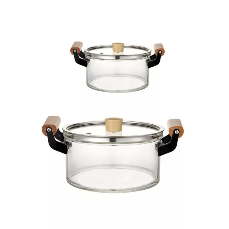 سرویس قابلمه 4 پارچه مدل شیشه ای دسته بامبو کد NC20