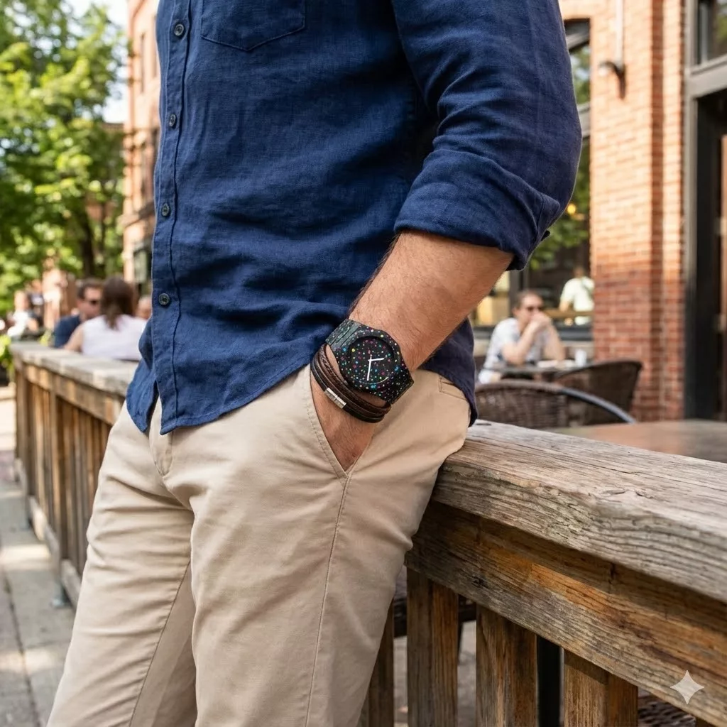 ساعت مچی عقربه‌ای  مدل اسپرت لوکس بند سبک کربنی قفل مخفی کد L2