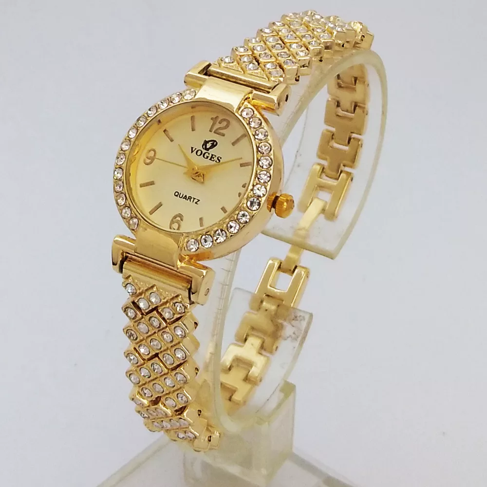 ساعت مچی عقربهای زنانه مدل فول نگین ظریف بندفلزی کد 42