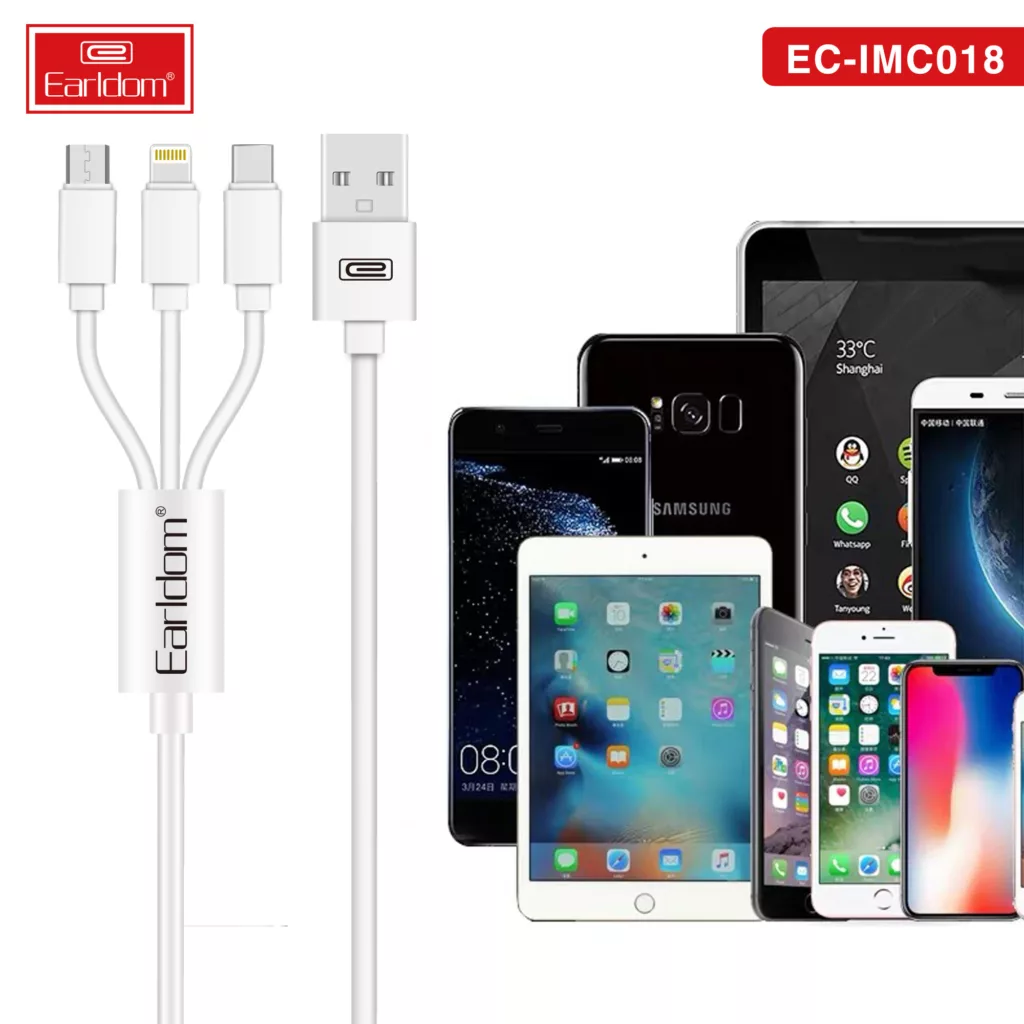 کابل تبدیل USB به USB-C / MicroUSB / لایتنینگ ارلدام مدل EC-IMC018 طول 1.2 متر