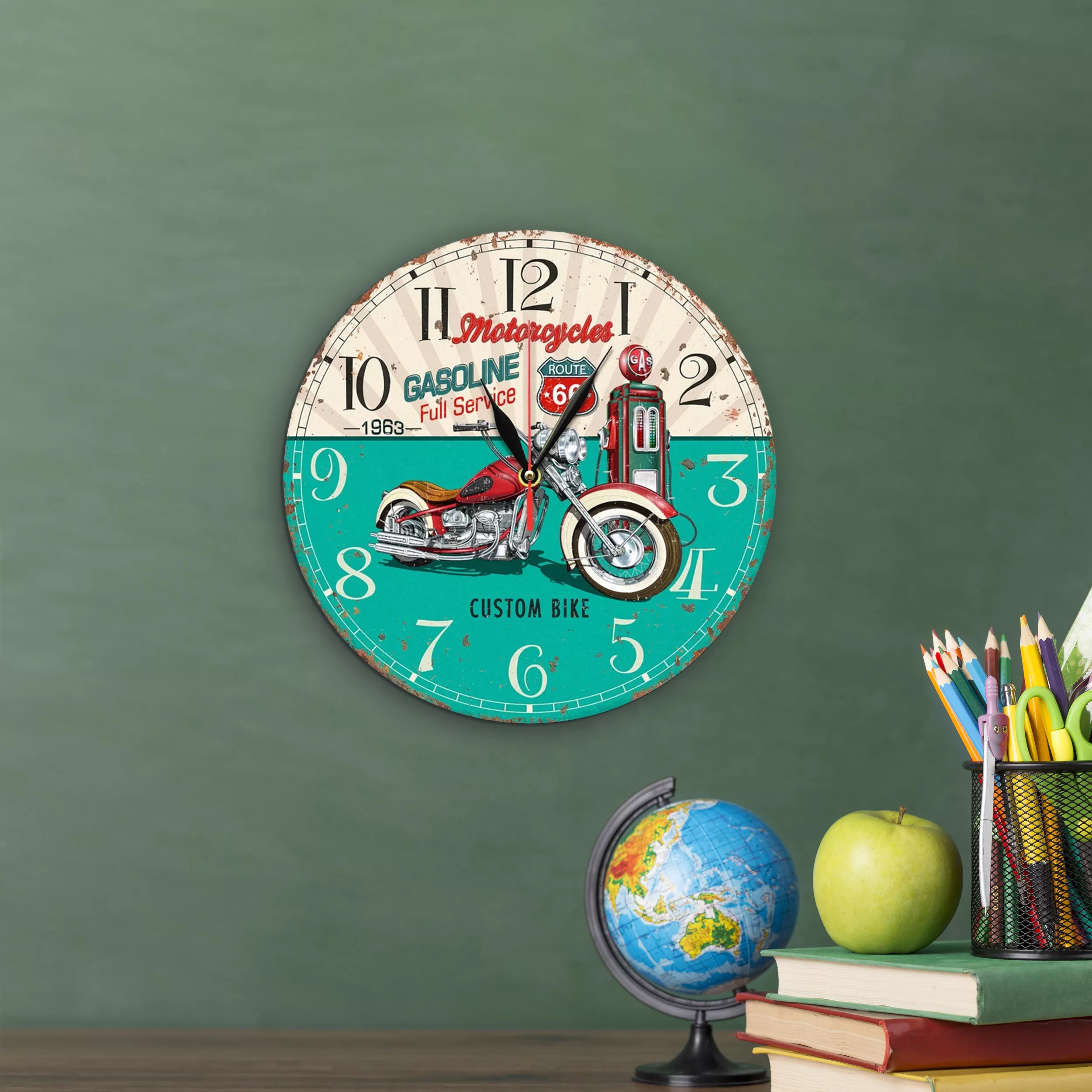 ساعت دیواری طرح موتور سیکلت و پمپ بنزین کد 1372