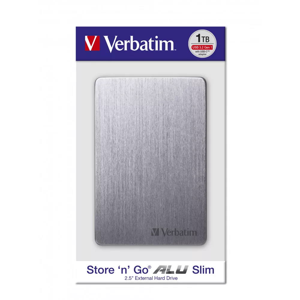 هارد اکسترنال ورباتیم مدل Store n Go ALU Slim ظرفیت یک ترابایت دارای رابط USB Type-A 3.2