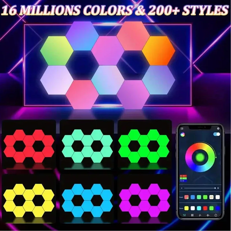 پنل دیواری گیمینگ طرح شش ضلعی بسته 8 عددی